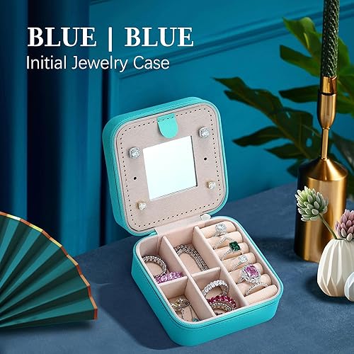 Miniatura 6 de Joyero de viaje para mujer, joyero azul pequeño, organizador de joyas, cajas de joyería para mujeres, mini estuche de viaje de viaje, regalos de