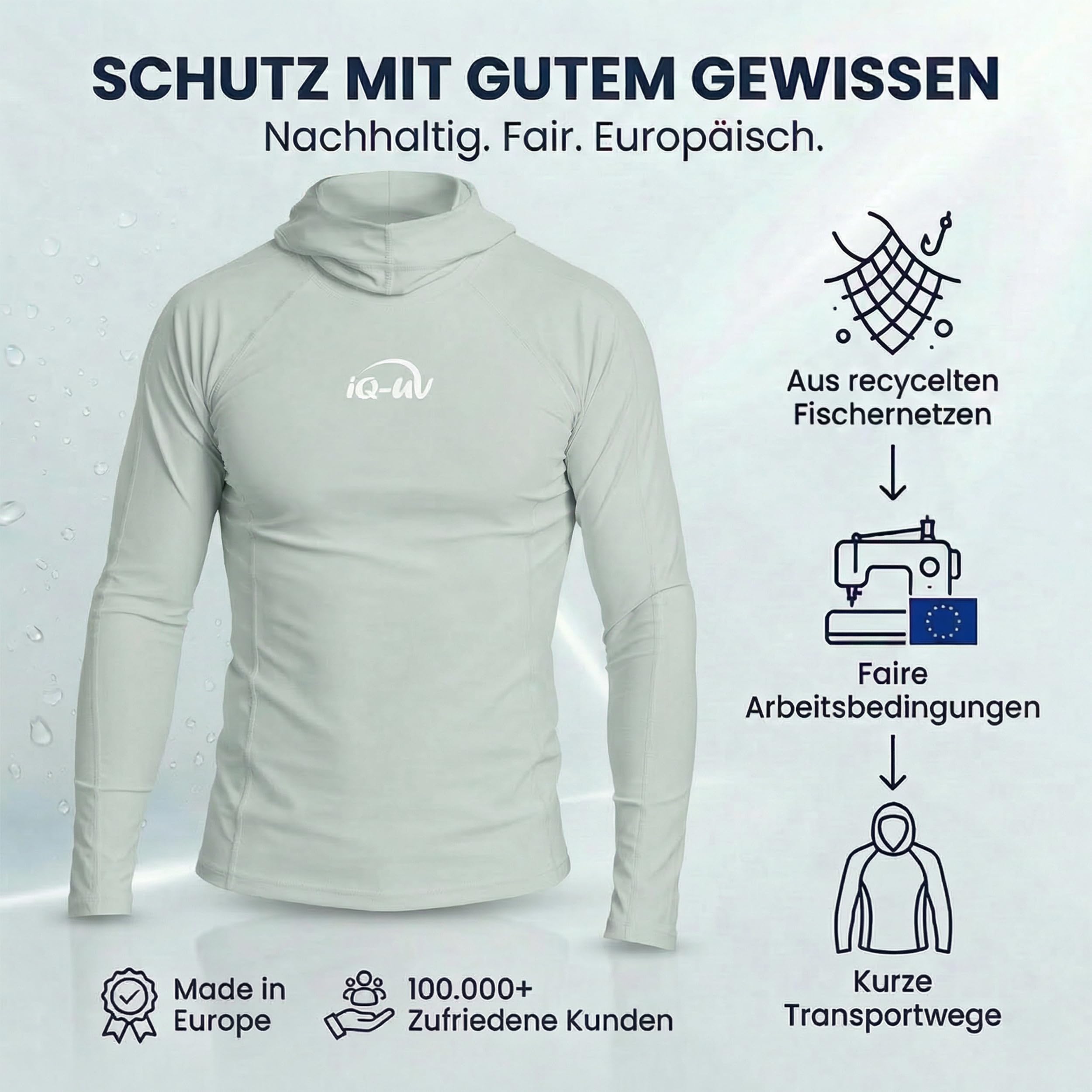 iQ-UV Shirt für Herren Kapuzenshirt Langarm – Rashguard für Herren mit UPF 50+ Sonnenschutz für Aktiv- und Wassersport – Schwimmshirt für Männer – Atmungsaktiv und schnelltrocknend