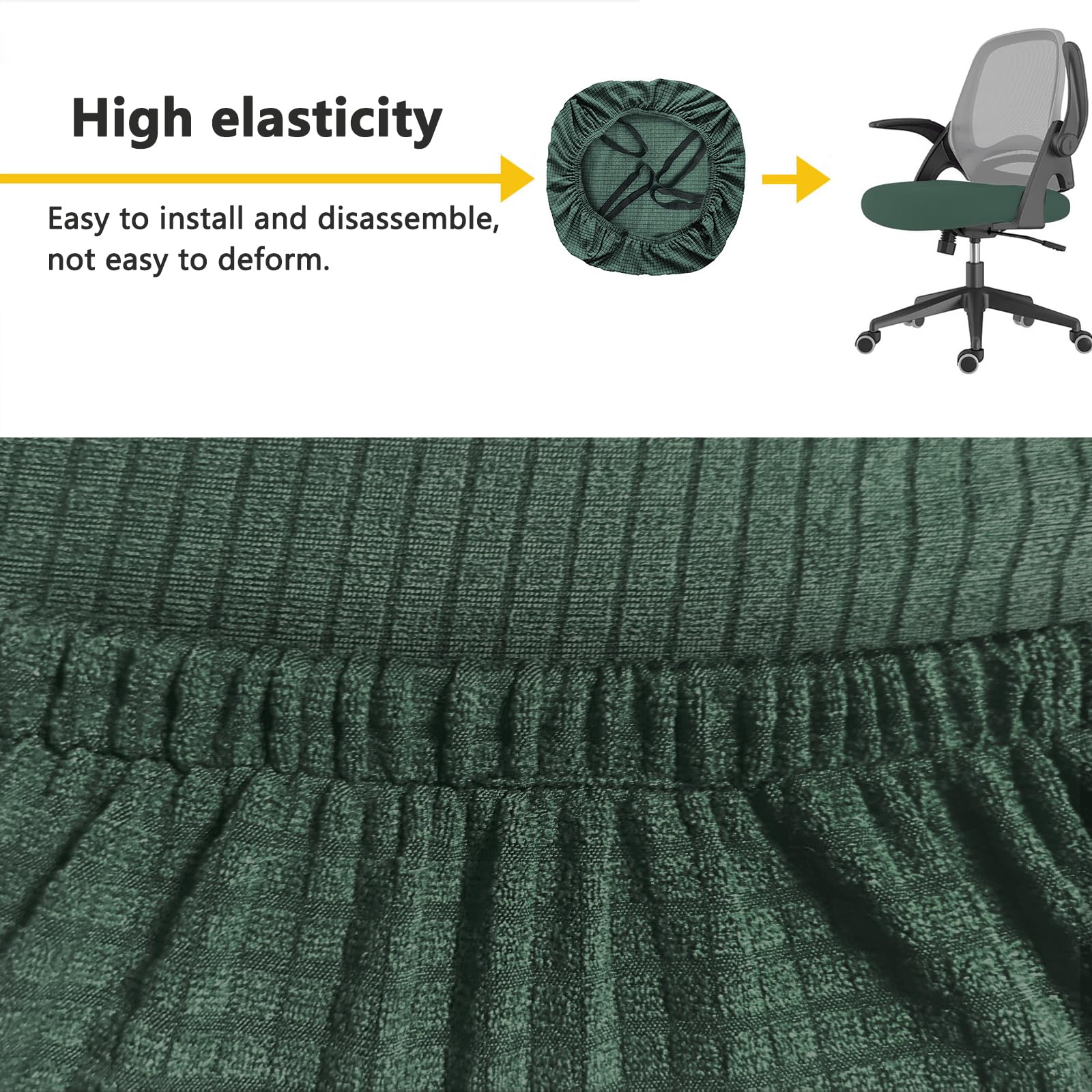 FYTXSZ Office Chair Seat Cover Universal Fit Dining Room Chair Covers Stretch Washable Slipcover Protector for Desk Swivel Computer Chairs (Black Green-2 Pack) - Image 2