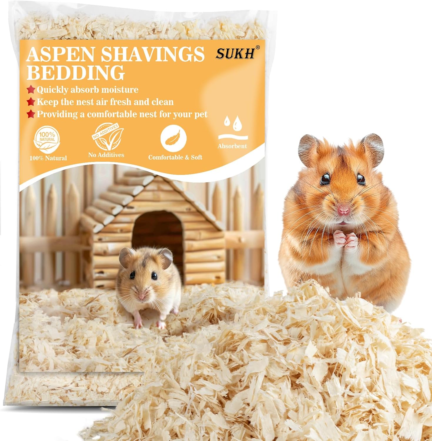 Sukh 14 OZ Aspen Hamster Bedding – Aspen Shavings Pet Supplies Bedding and Litter for Guinea Pig Rabbit Snake Enclosure Horse Bunny Hedgehog Chicken Coop Reptile Chinchilla Small Animal