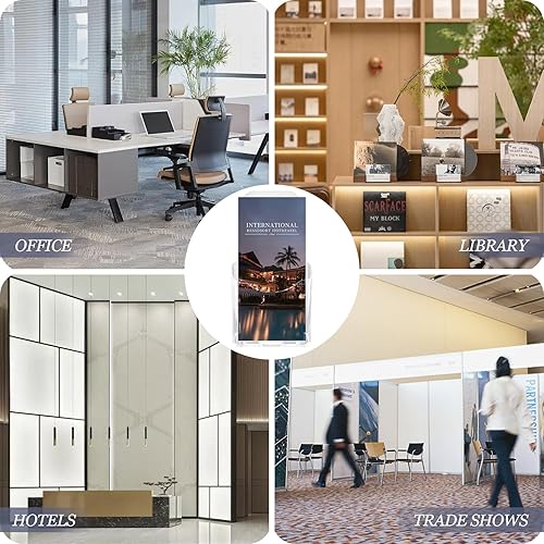 Miniatura 5 de Harewu 2 soportes acrílicos para folletos, estantes de exhibición transparentes para folletos, estantes de exhibición de escritorio de plástico para