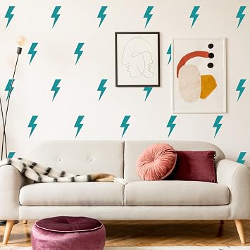 Large Teal Vinyl Lighting Bolt Wall Decals, Peel and Stick Modern Thunder Stickers for Teens Boys Girls Students Bedroom Living Room Dorm Office Home Wall Art Decor