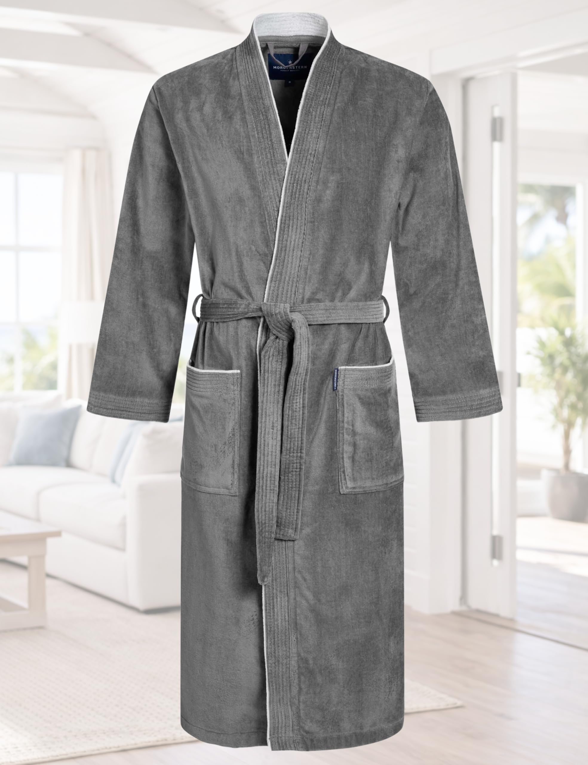 Morgenstern Bademantel Herren 100% Baumwolle Frottee Velours Saunamantel Kimono Lang Oeko Tex
