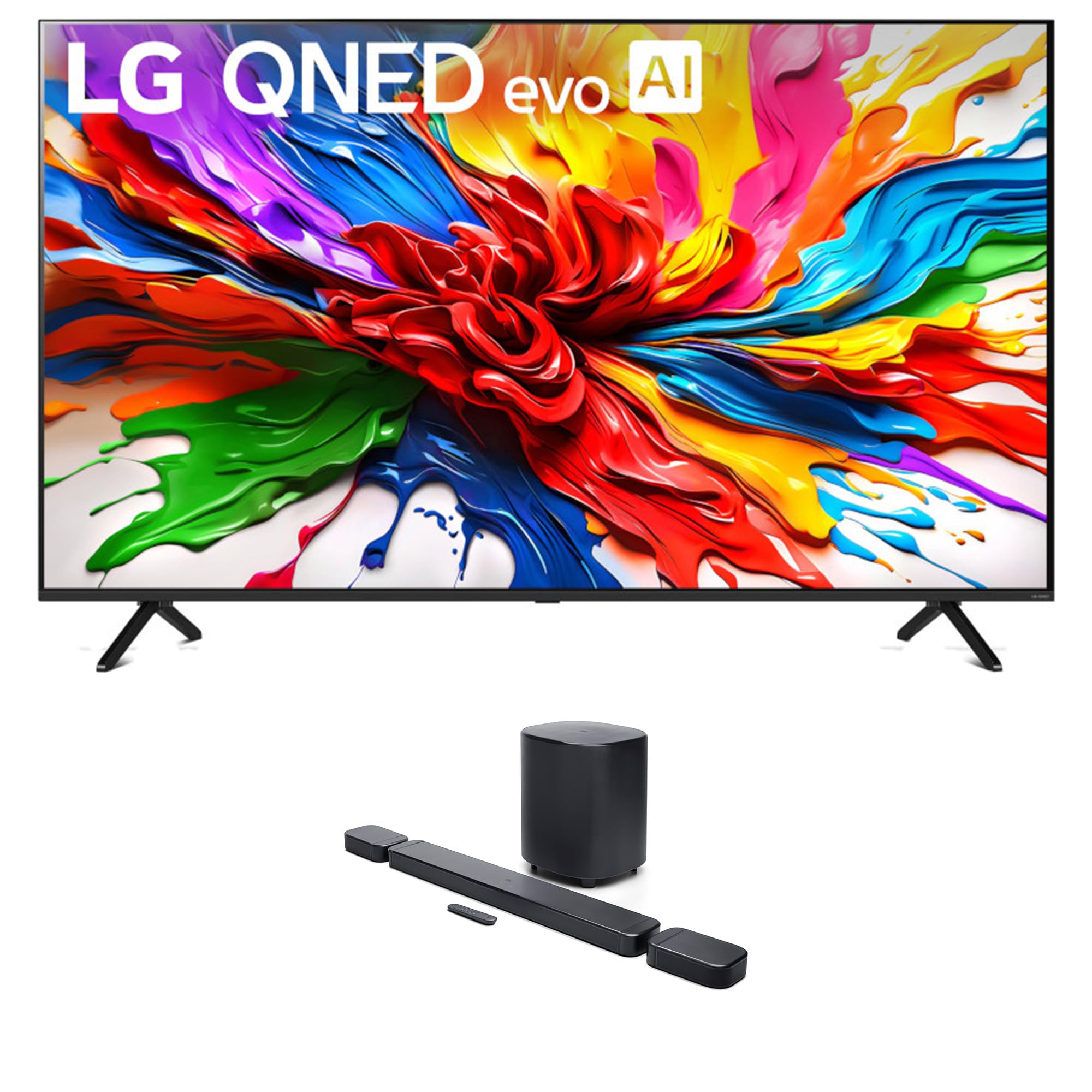LG 65QNED92AUA 65 Inch 4K QNED Mini LED evo AI Smart TV with a JBL BAR-700-MK2 Surround Sound 4K Dolby Atmos Passthrough Soundbar (2025)