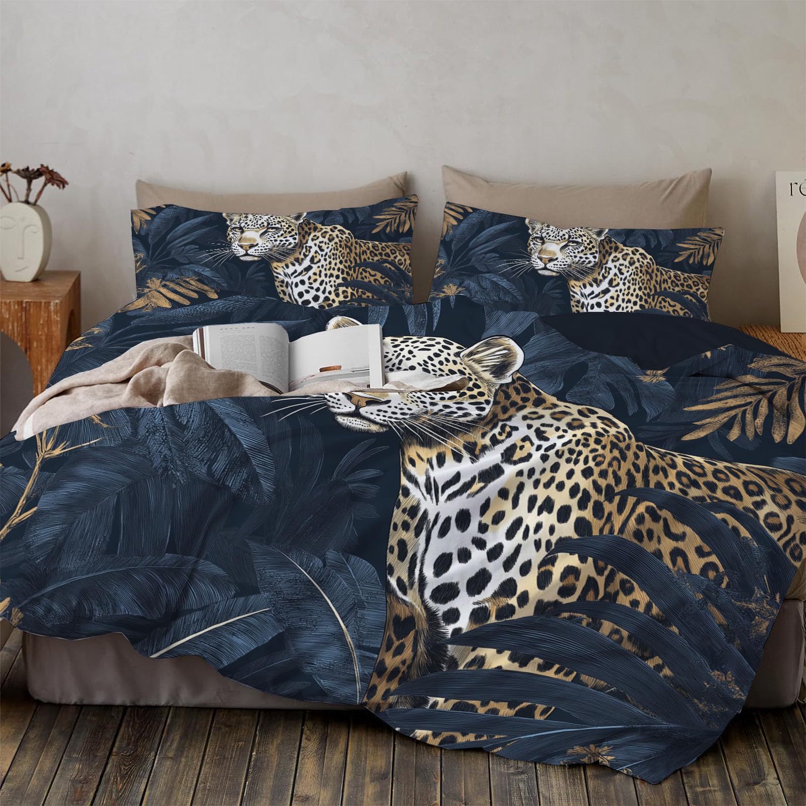 Housse de couette 140x200cm zippée anti-glissement parure lit microfibre poisson bleu