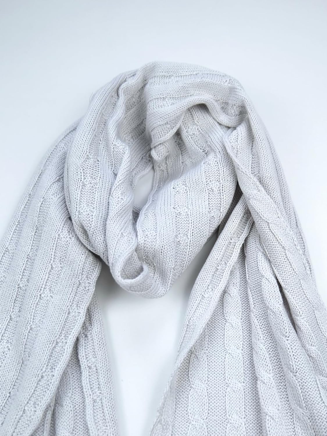 Luxury Cable Knit Scarf, Silk & Cashmere, 12.3‘’W x 78.7‘’L Vintage Fashion Scaeves 2ply
