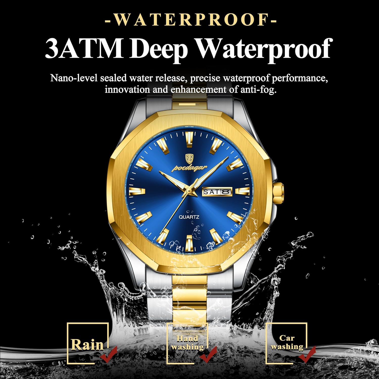 Luxury Casual Men Wristwatch Waterproof Luminous Week Date Man Watch Stainless Steel Fashion Sport Quartz Men's Watches - Image 2