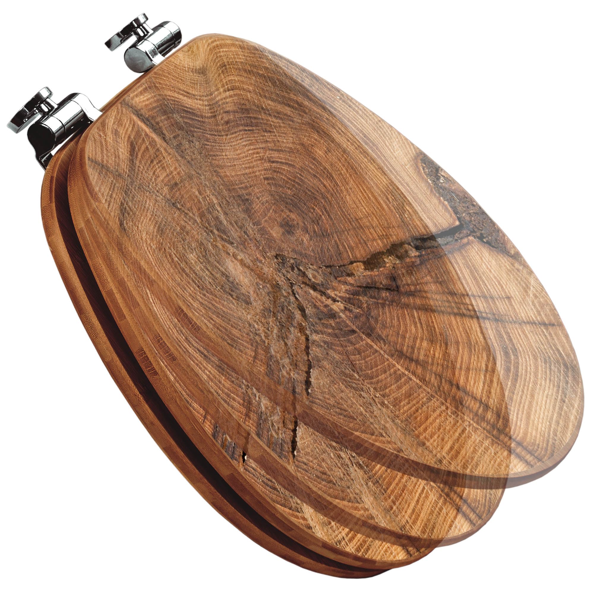 banjado Design WC Sitz Bambus Absenkautomatik 45,8x37,5cm - Toilettendeckel mit Absenkautomatik Holz - hochwertiger Bambus Klodeckel - WC-Sitz für gängigen Toiletten - Motiv Jahresringe