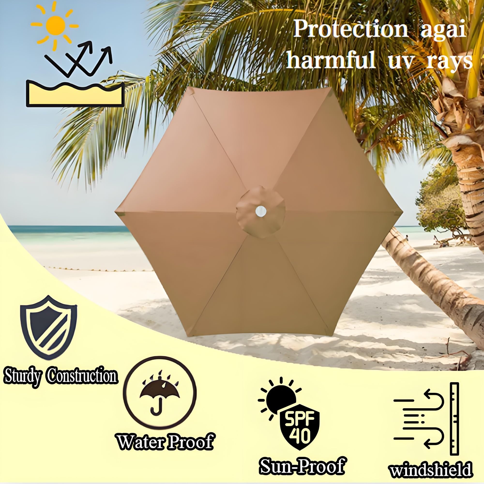 Cubierta para sombrilla de jardín UV50+ de 300 cm, para mesa de patio, 6 varillas, protección al aire libre, impermeable, elegante, color superior, ideal para protección solar.