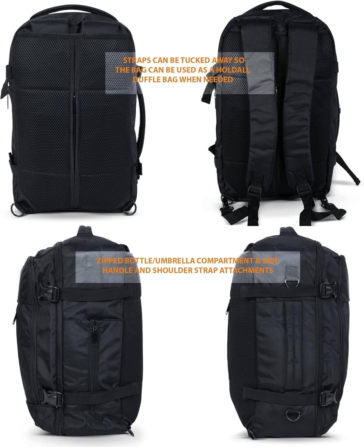 17x10x9” Carry On Backpack For United Airlines - 25L Maximum Sized Air Travel Backpack - Travel Luggage Bag for Men and Women - Premium Underseat Bag for Travel Accessories - Black Backpack - Image 3