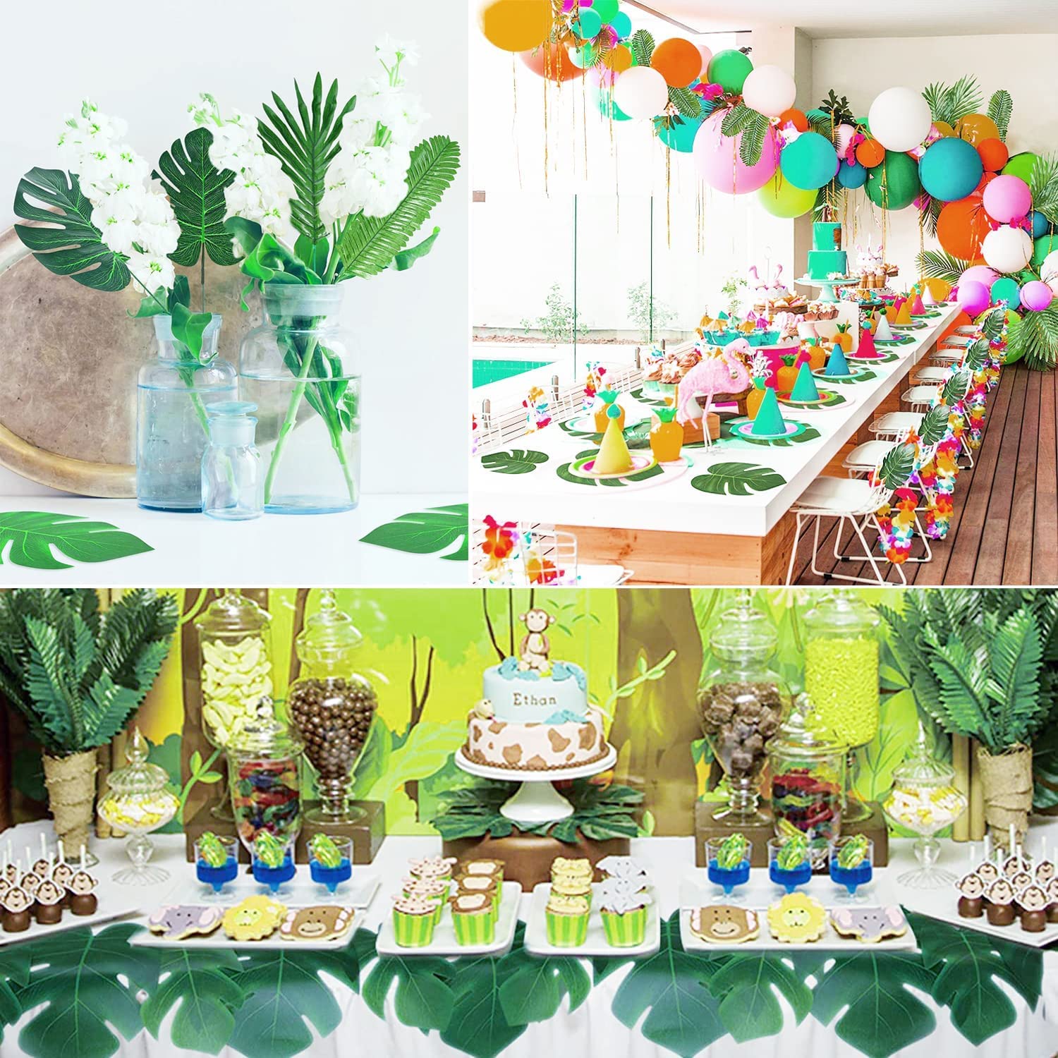 人工葉 造花 熱帯のヤシの葉 モンステラの葉 サファリパーク 8種類 78個 Amazon｜78個 8種類の偽物の葉、熱帯のヤシの葉、モンステラの葉