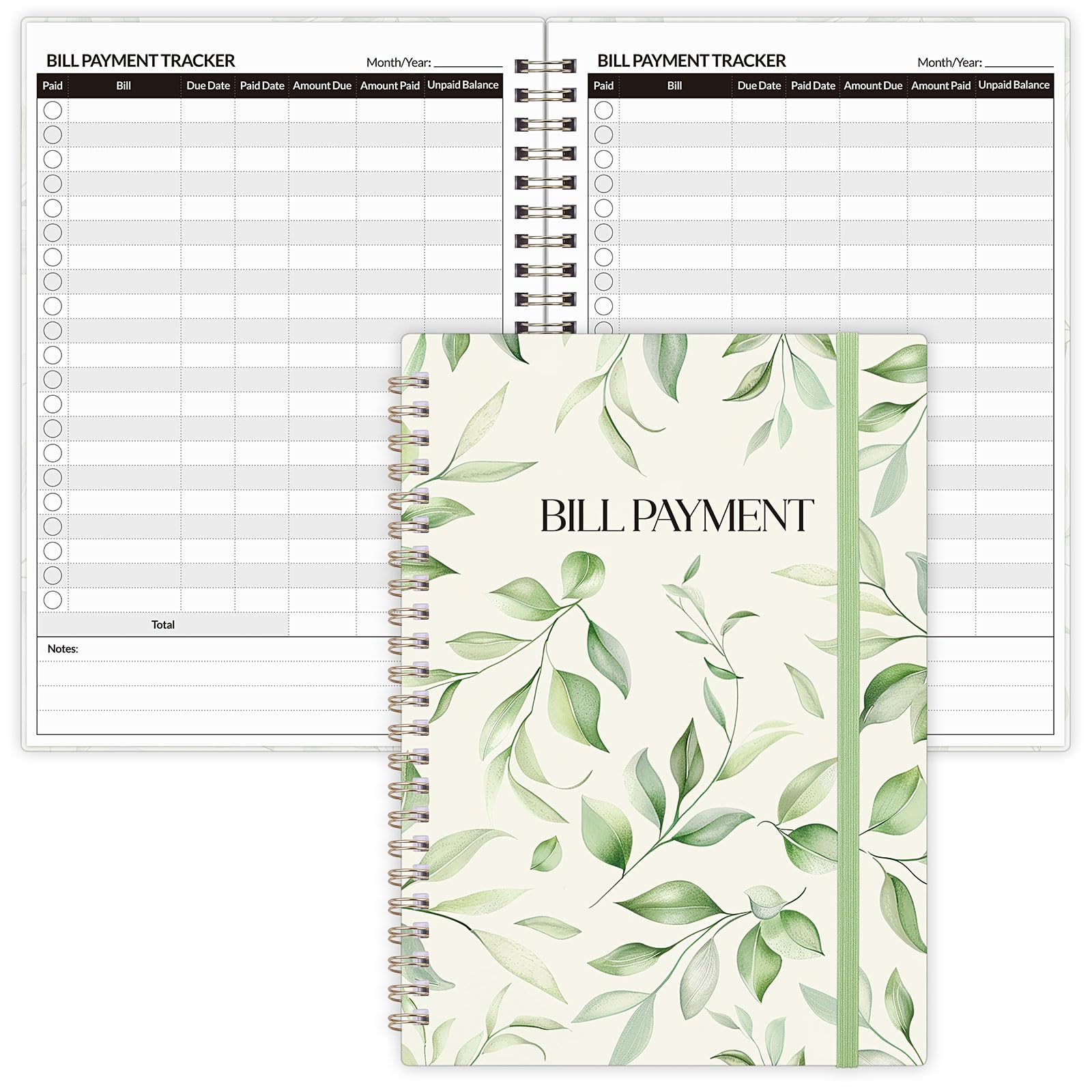 Bill Tracker Notebook, Monthly Bill Payment Checklist, 6" x 8.5", Bill Organizer with Back Pocket for Personal Budgeting Financial, 128 Pages