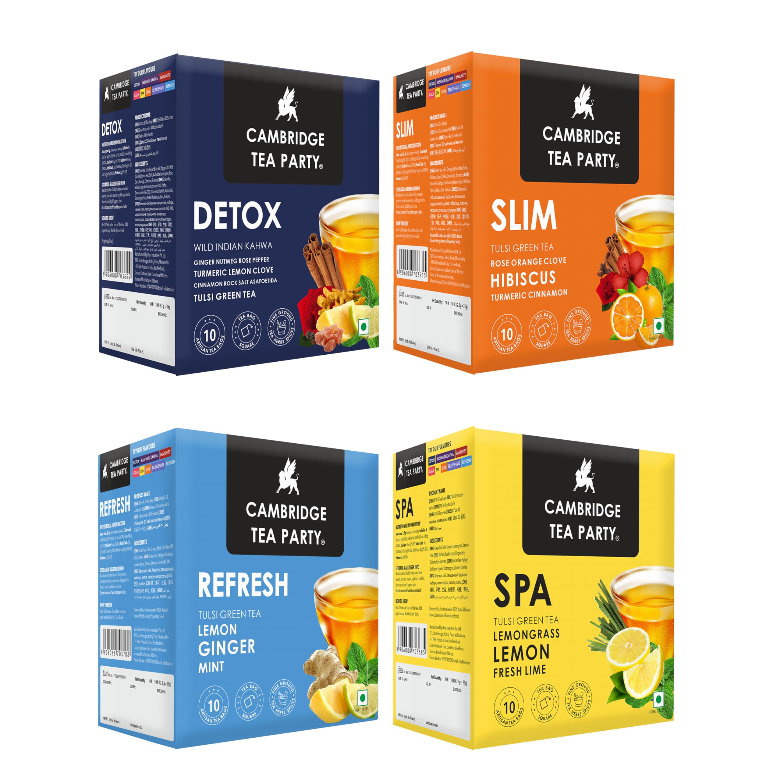Cambridge Tea Party Assorted Tulsi Green Tea 40 Bags, Detox Kahwa, Slim Orange Rose Hibiscus, Refresh Lemon Ginger Mint, Spa Lime Lemongrass,105 Grams (B09TH7Q8SG) Amazon Price History, Amazon Price Tracker