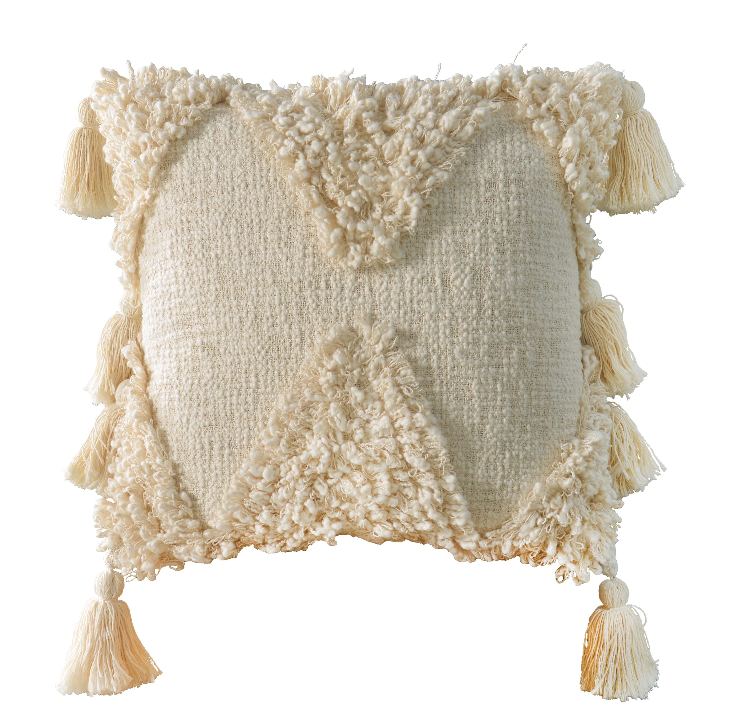 rugoo Moroccan Decorative Pillow Cover with Tassel 18x18 Jacquard Cotton Boho Pillowcase for Sofa Couch Chair Bedroom Living Room