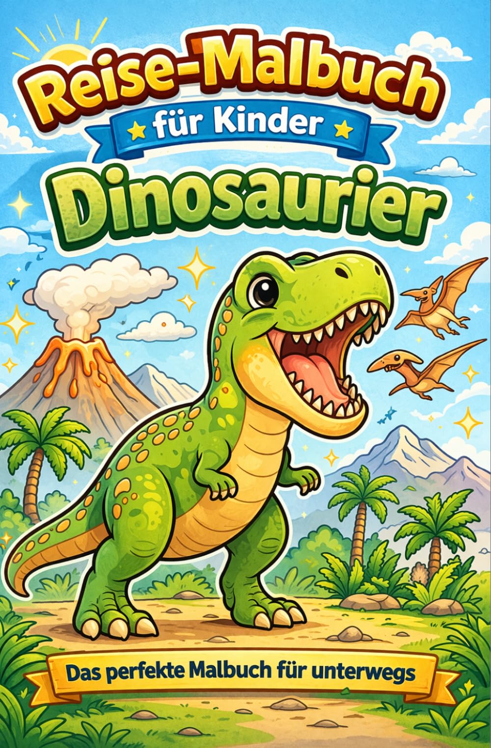 Reise-Malbuch für Kinder: Dinosaurier – Für unterwegs: 20 Ausmalbilder für Auto, Flugzeug & Urlaub | Handliches Format | Beschäftigung ohne Bildschirm