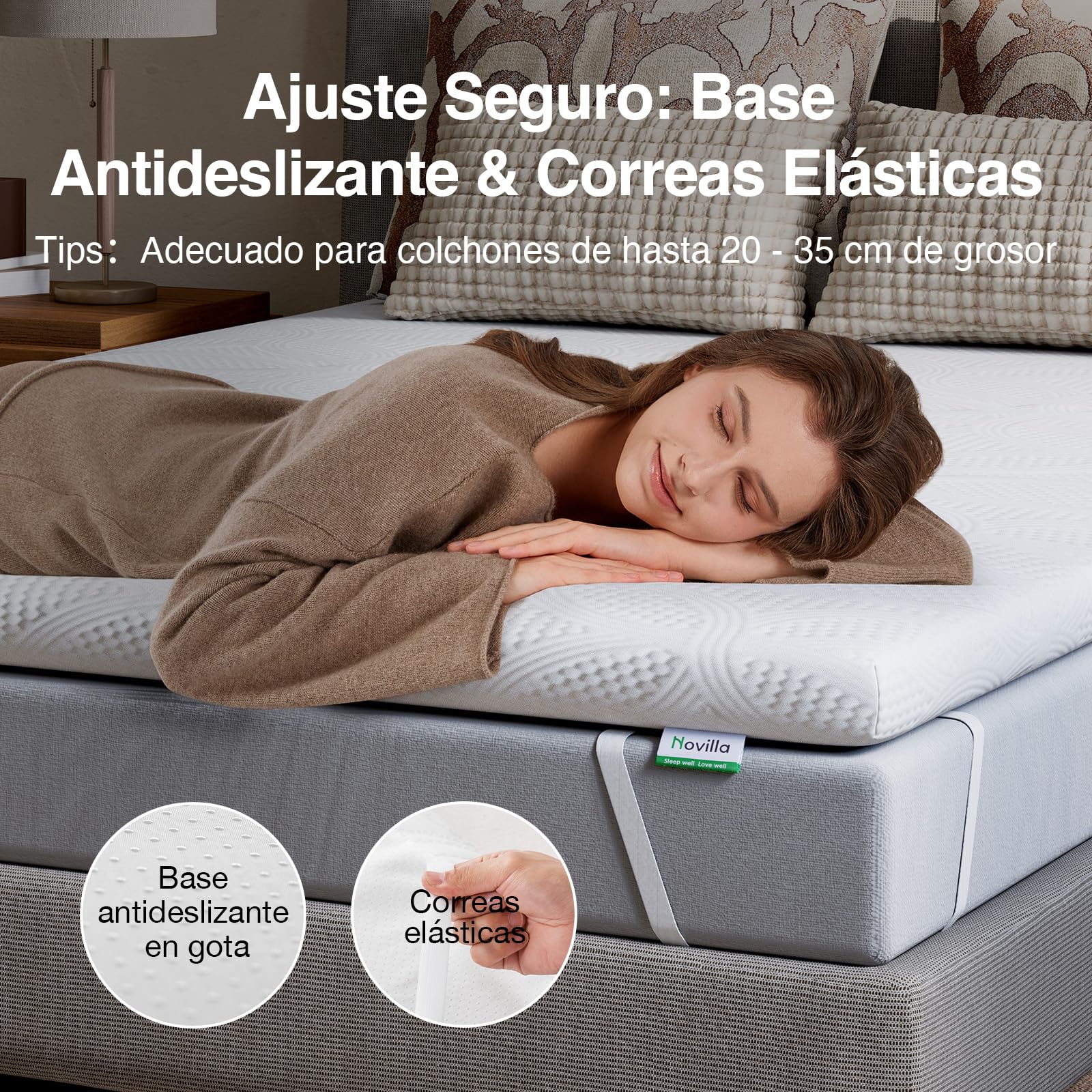 Novilla Topper Viscoelástico 150x200 5cm, Colchoncillo Espuma Gel Ventilada y Soporte, Funda Lavable y Antideslizante, Certificado Oeko-Tex, Confort Suave y Fresco