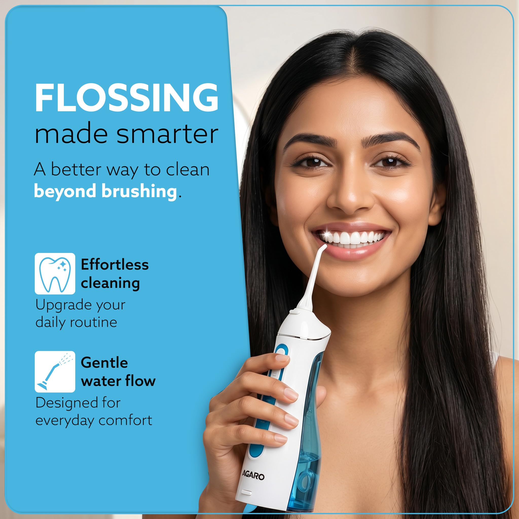 AGARO Oral Irrigator, Portable, Cordless & Rechargeable, 4 Cleaning Modes, IPX7 Waterproof with 200ml Water Tank, Flossing at Home & Travel, Oral Flosser, Dental Flosser for teeth