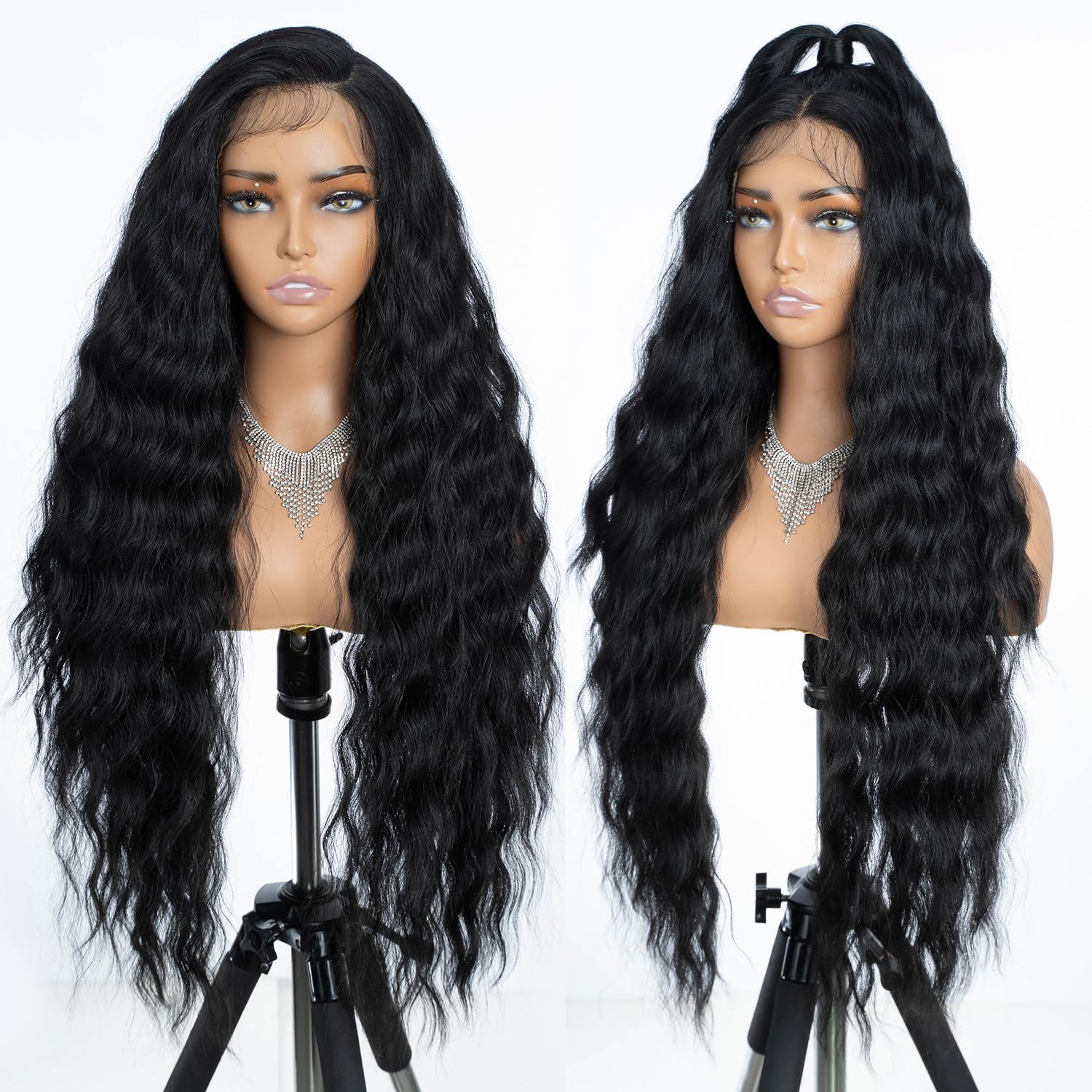 JoedirBlack Lace Front Wig 13 x 4 Lace Frontal Wig with Baby Hair Long Wavy Free Part Wig High Temperature Synthetic Wigs for Women 76 cm