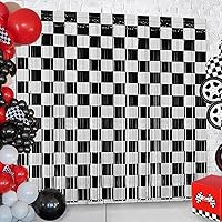 Vista 8 de Decoración de telón de fondo de serpentinas para fiesta de cumpleaños de auto de carreras, 2 piezas de cortina de flecos de papel de aluminio a