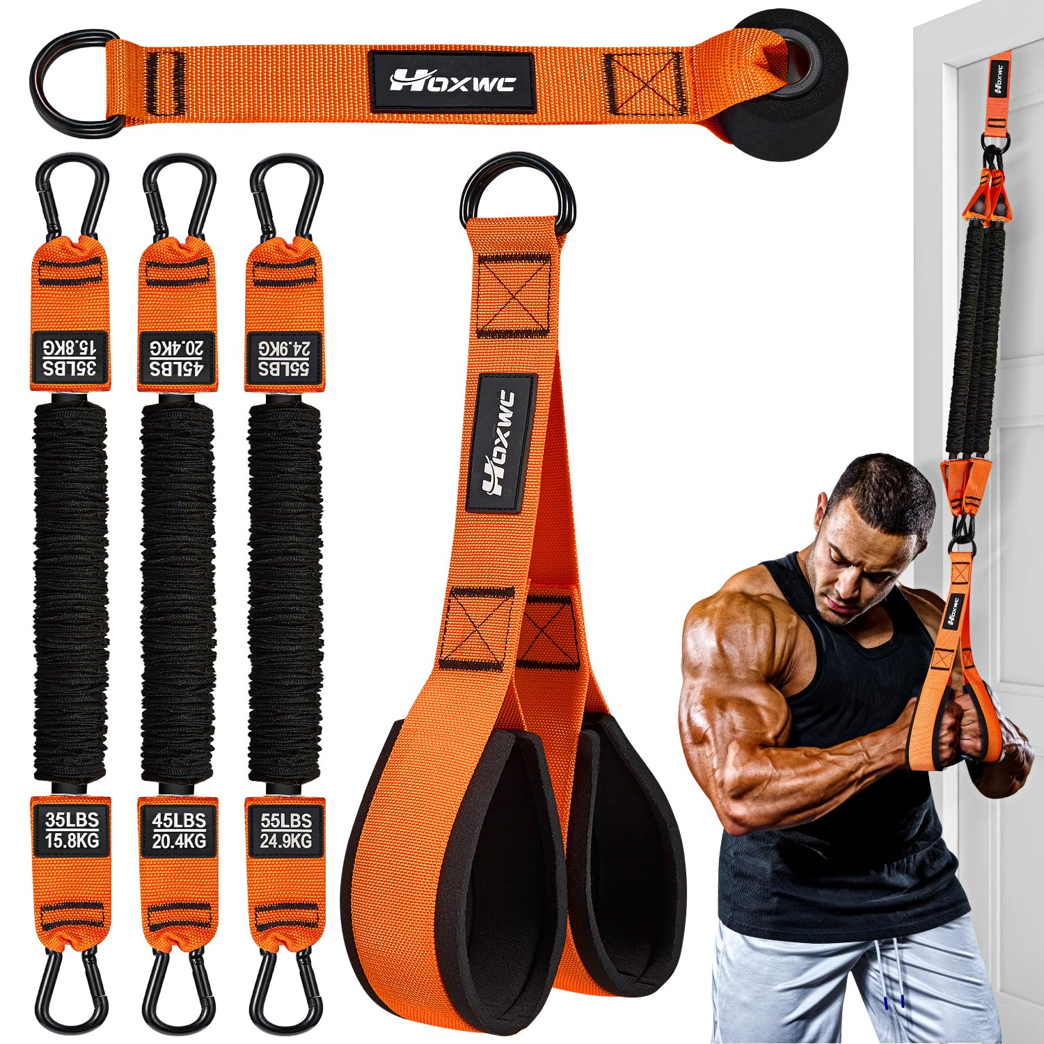 HOXWC Home Gym Equipment, Heavy Resistance Bands with Handles, Tricep Workout Equipment, Bicep Curl Workout, Pull Down Attachment for Arms Back Exercise, Best Replacement for Lift Pulley System