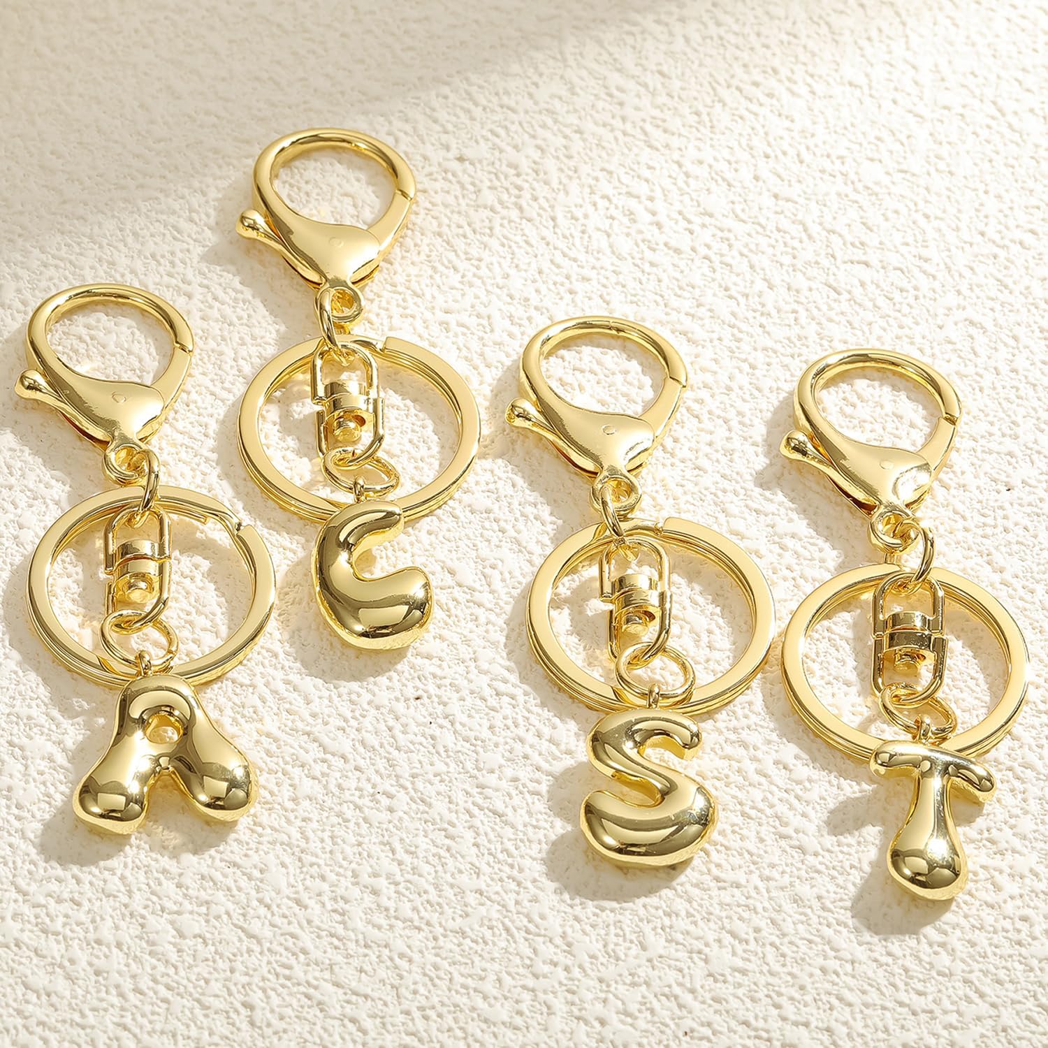 Gold Bubble Initial Keychain for Women - Personalized Alphabet Letter Handbag Charm - Image 6