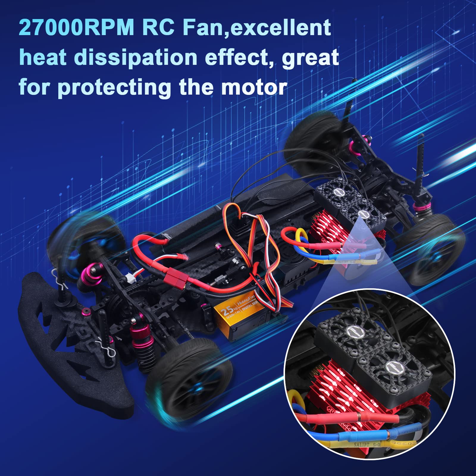 30mm RC Motor Ventilador, Ventilador RC Con Disipador De Metal, Adecuado Para 1/8,1/7 Coches RC 4068 4274 Motor Brushed/Brushless (Diámetro 40-42mm)