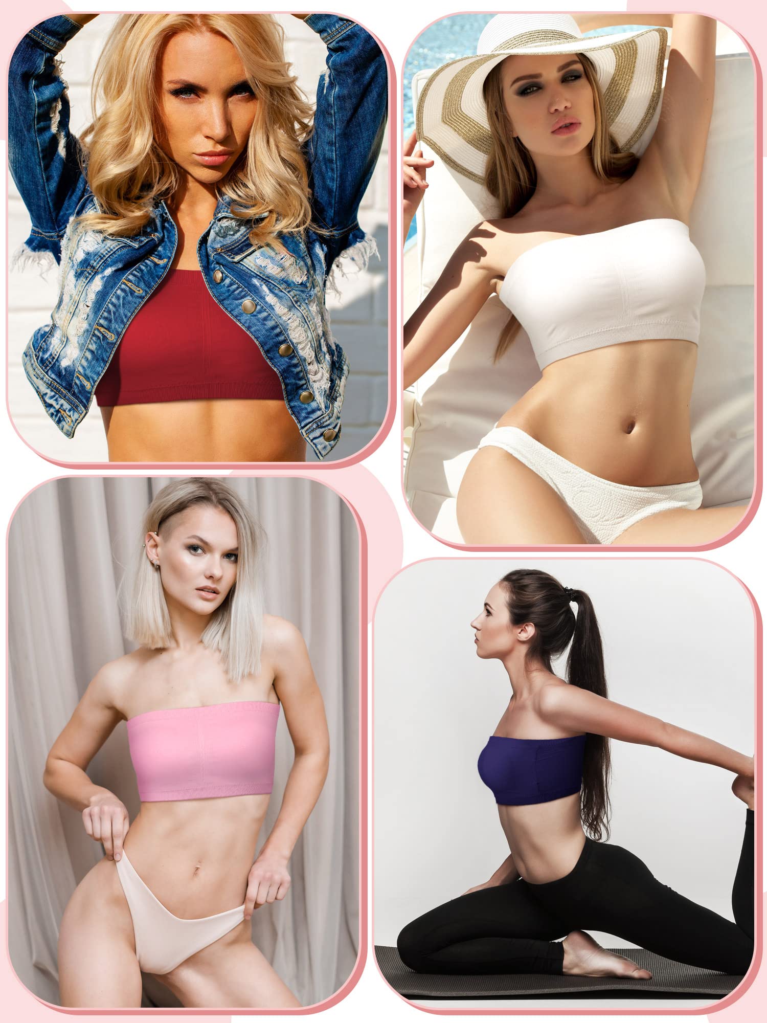Bencailor 6 Reggiseni a Fascia Senza Spalline Cuciture e Ferretto Top Imbottito per Donna Bralette Antiscivolo