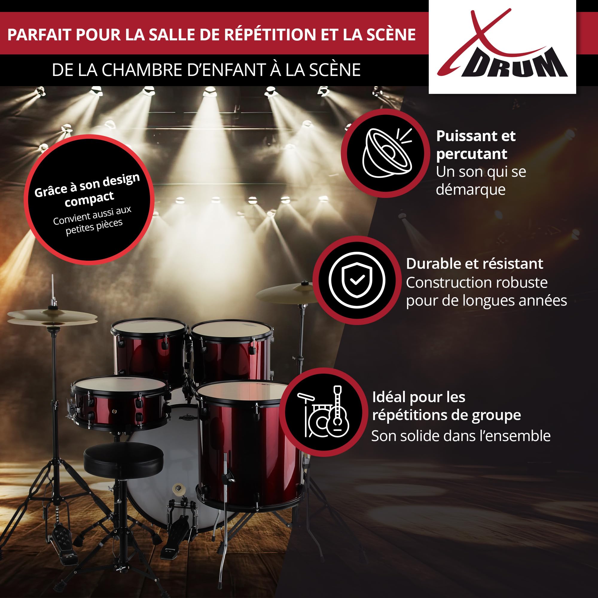 XDrum Rookie 22" Standard Batterie ruby red set complet