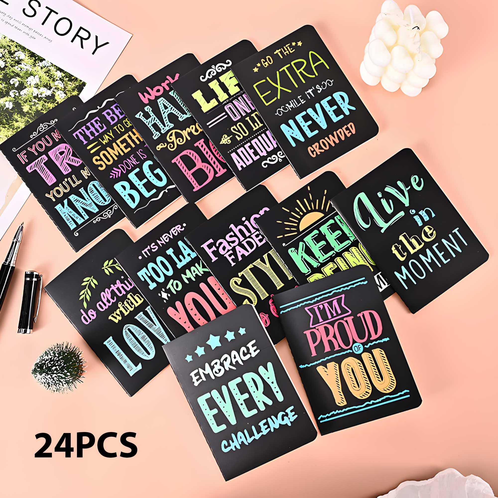 Set di 48 quaderni motivazionali, mini diario foderato con pennini, taccuini tascabili, set regalo per insegnanti, scuola, ufficio, feste