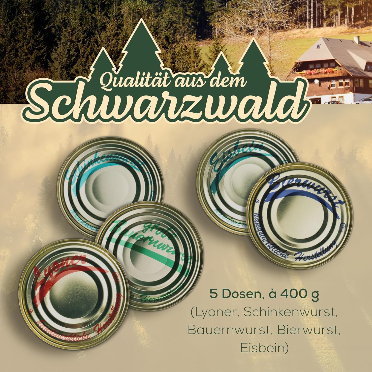 Schwarzwald Maxi Spar XXL Sortiment - 12-teiliges Set mit Dosenwurst, Bauernwurst, Schinken, Landjäger, scharfe Wurst - Paket für den Vorratsraum