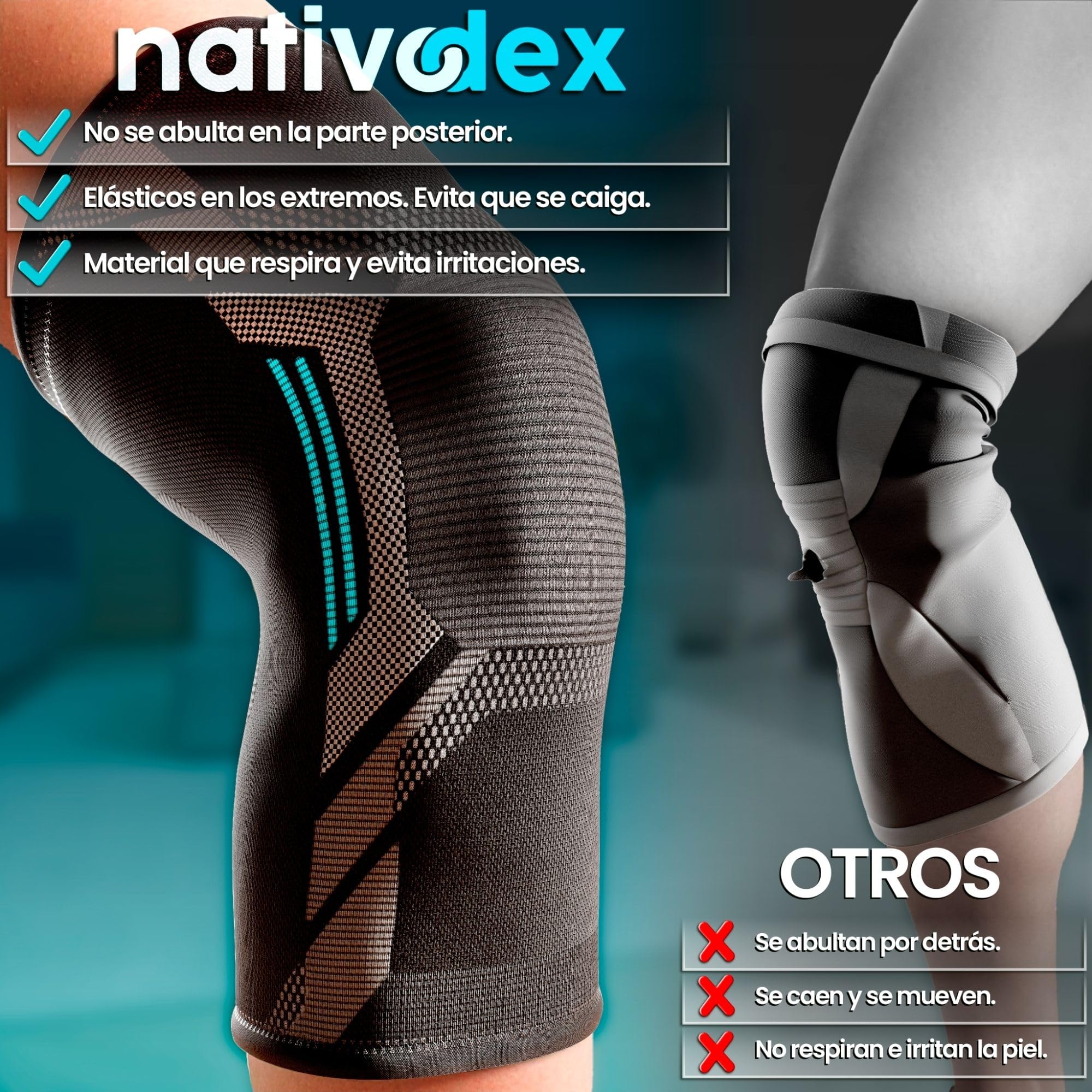 NativoDex Rodillera Menisco y Ligamento de Compresión Antideslizante – Rodillera Ortopédica Deportiva Estabilizadora para Hombre y Mujer – Soporte para Running, Gimnasio, Artrosis, Tendinitis y Rótula