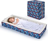 U-MOVING Portable Foldable Toddler Travel Bed - 100% Cotton Lined Soft Foam Floor Crib with Safety Rails, Ocean Blue