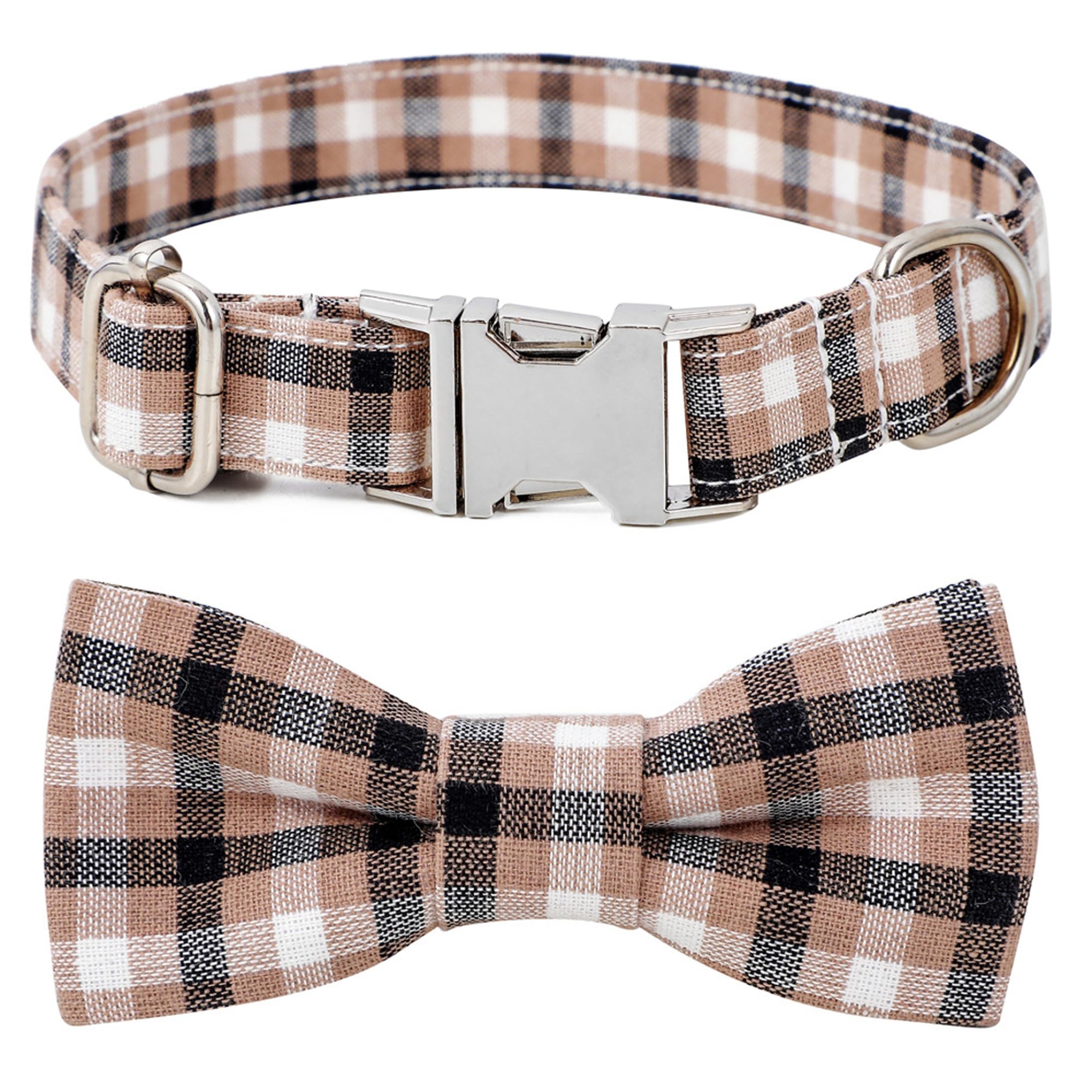 NASSMOSSE Dog Bow Tie Collar, Adjustable Plaid Dog Bowtie With Metal Buckle & D-ring For Small Dogs & Puppies