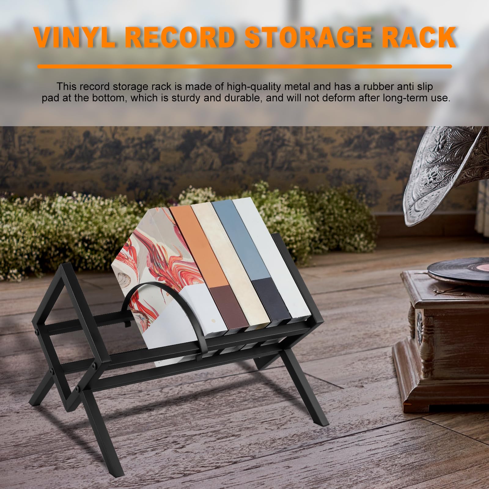 ZLHETWT Vinyl Record Holder, 100 LP Vinyl Record Storage Rack, Quick Assembly Vinyl Record Display, Retro Style Organizer for Records Book Magazines Album