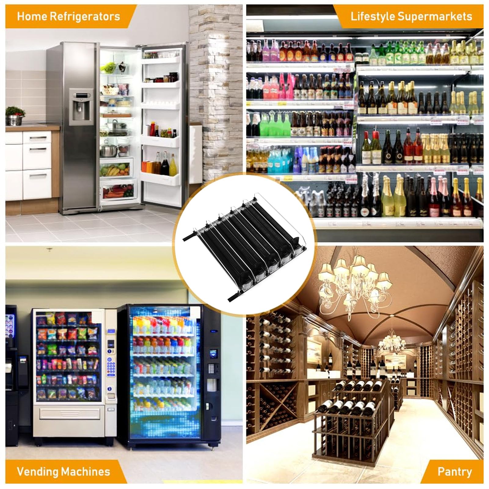 Dispensador de Bebidas para Nevera Ancho Ajustable Dispensador de Latas de Soda Autoempujante Organizador de Bebidas a Prueba de Lluvia para Soda Cerveza Jugo Material ABS Negro (5 uds.)