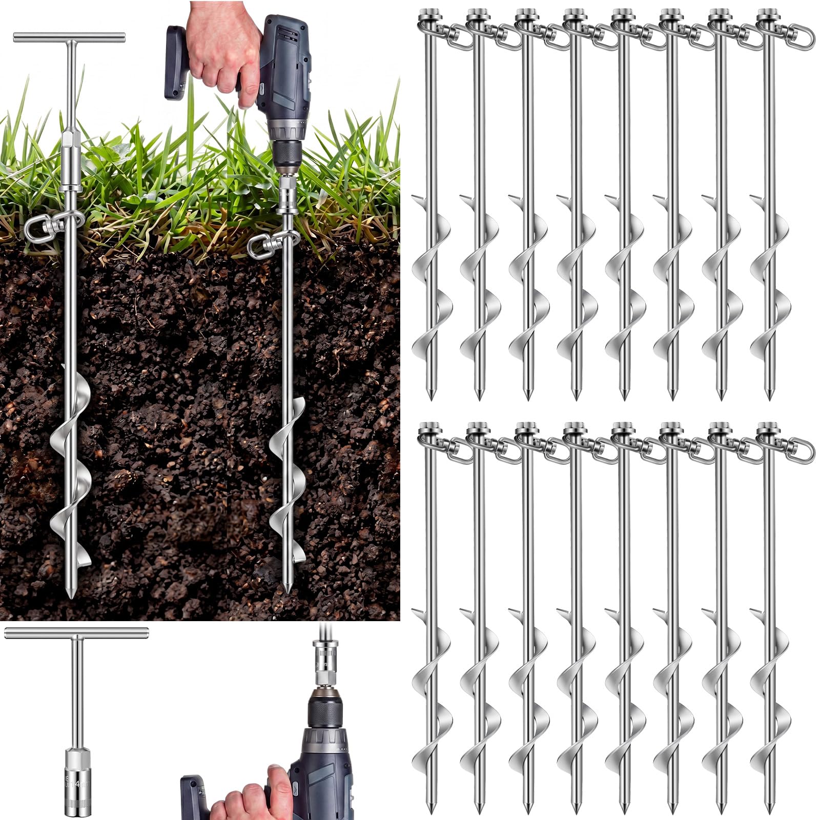 Amazon.com : Frienda 16 Pcs Ground Anchors Screw in, 12 Inch Heavy