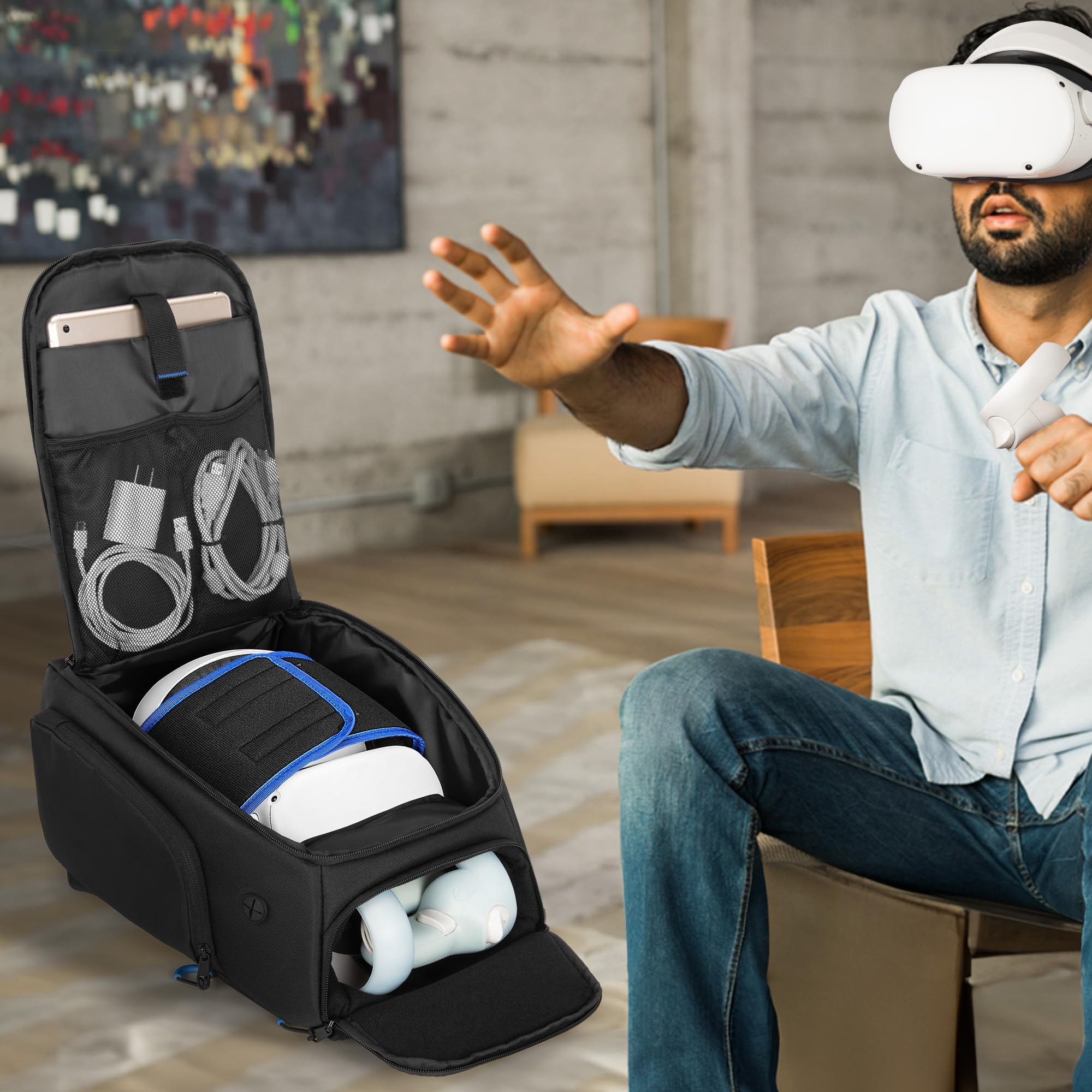 PGmoon Bolsa de transporte de almacenamiento compatible con Oculus Meta Quest 2/Quest 3/Quest Pro/VR Elite correa y controlador, mochila de viaje con mucho espacio para accesorios (diseño patentado)