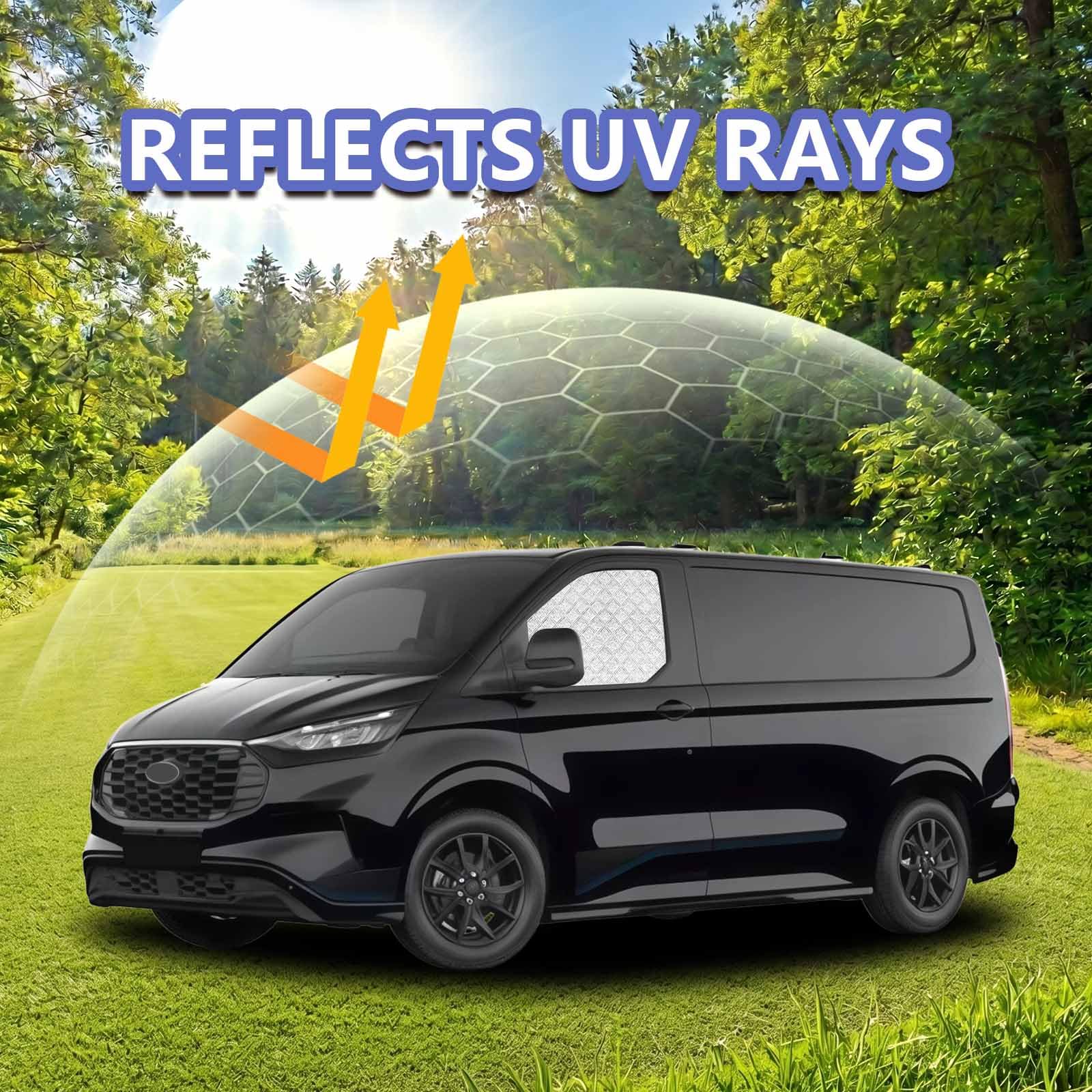 Set di 2 tappetini termici magnetici per interni per VW New Transporter (2024-2026) e Ford Transit Custom (dal 2023), parasole e protezione dal calore