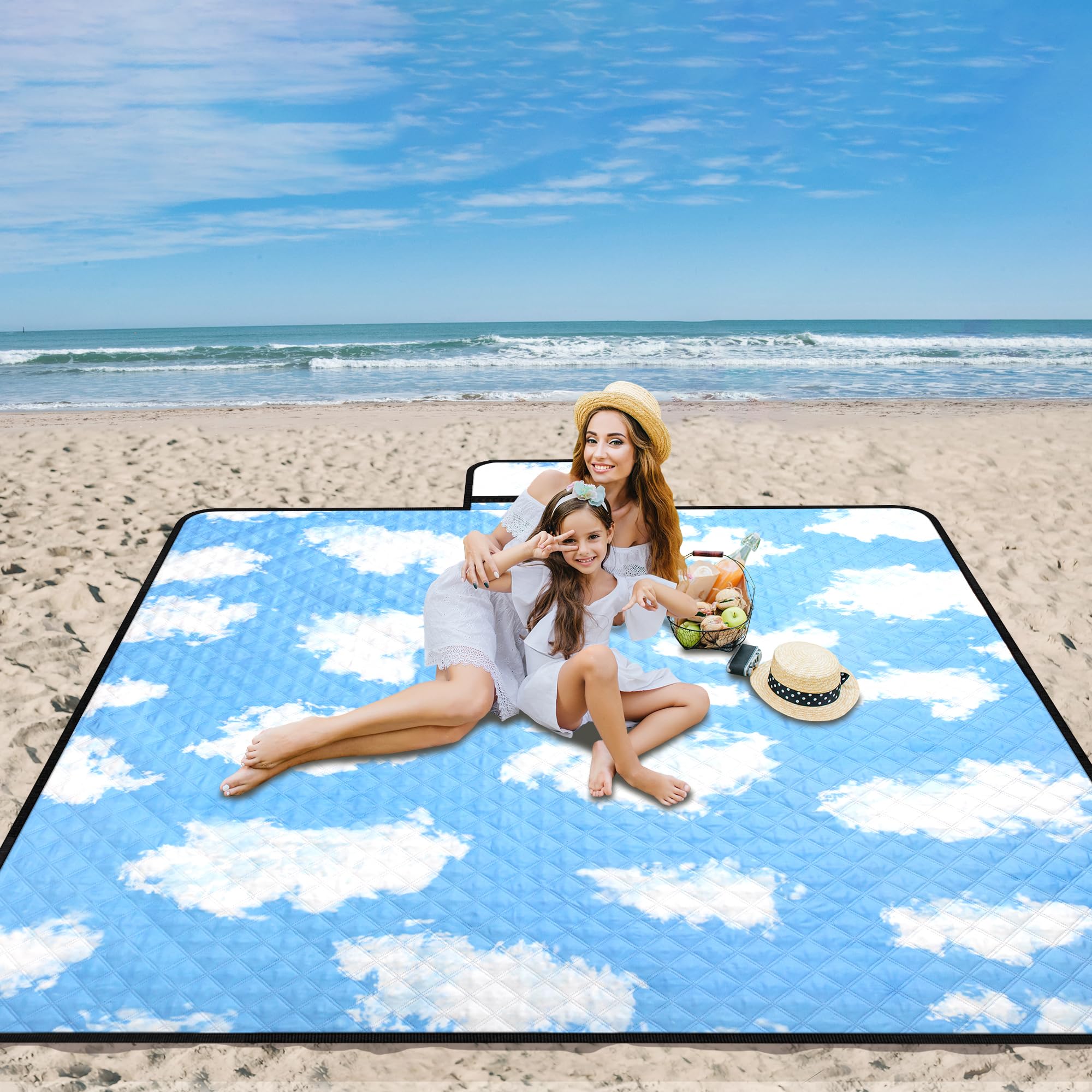 Picknickdecke, 200 x 200 cm, extra große Stranddecke, wasserdicht, sanddicht, faltbar und tragbar, Outdoor-Matte, 3-lagige Stranddecke für Familie, Camping, Park, Reisen, Hinterhof, Rasen