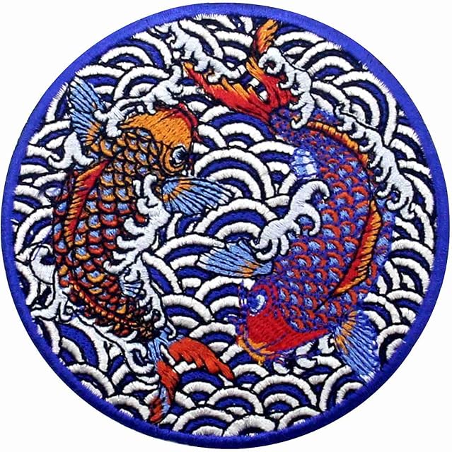 Koi Japanese Fish Patch Embroidered Applique Badge Iron On Sew On Emblem