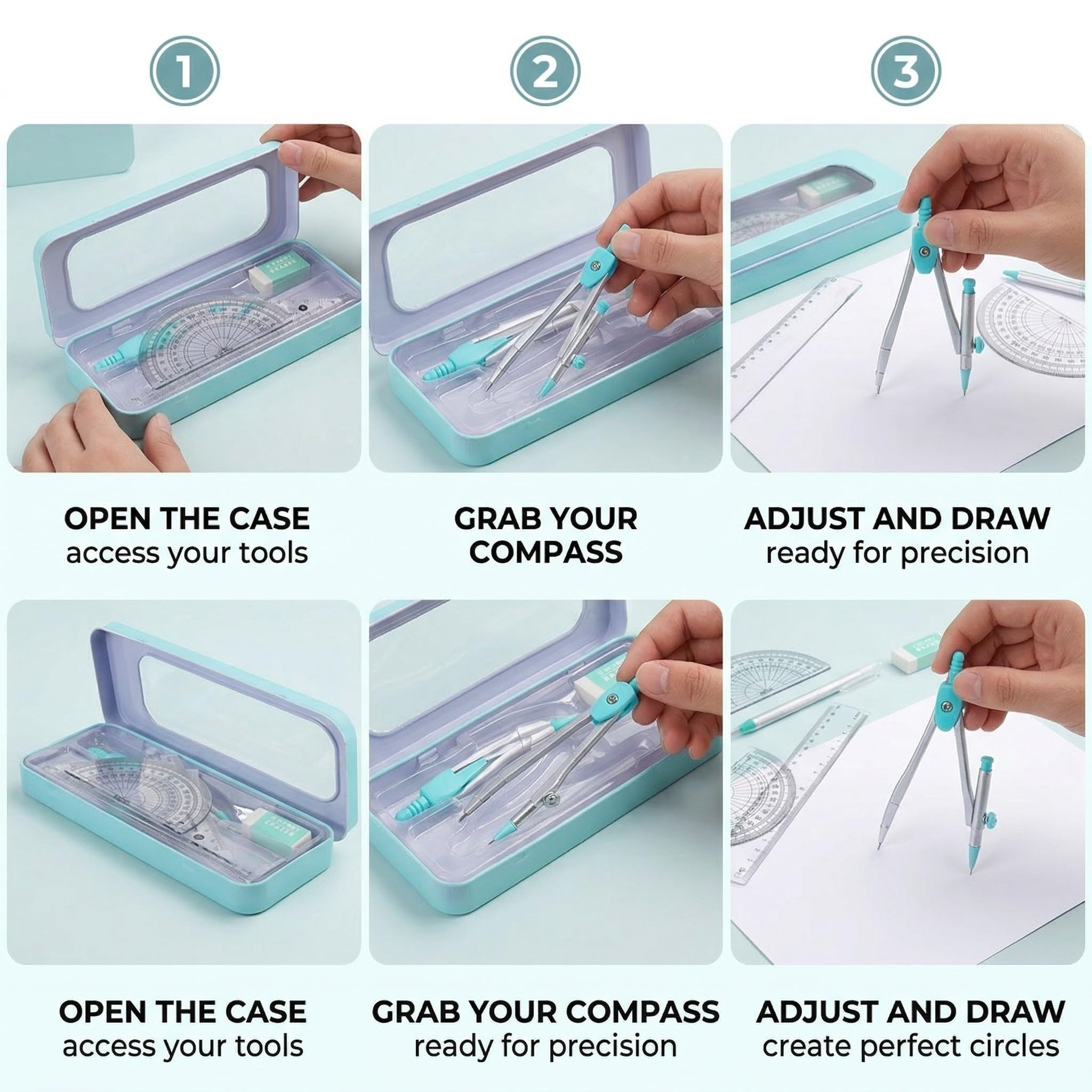 Kit para matemáticas con regla y compás, herramienta de dibujo para estudiantes y geometría