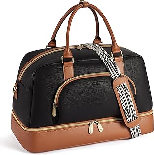 BOSTANTEN Weekender Bags for Women Leather Travel Duffle Bag Carry On Large Tote Duffel with Shoe Compartment and Trolley Sleeve Global Recycled Standard Global Recycled Standard Global Recycled Standard