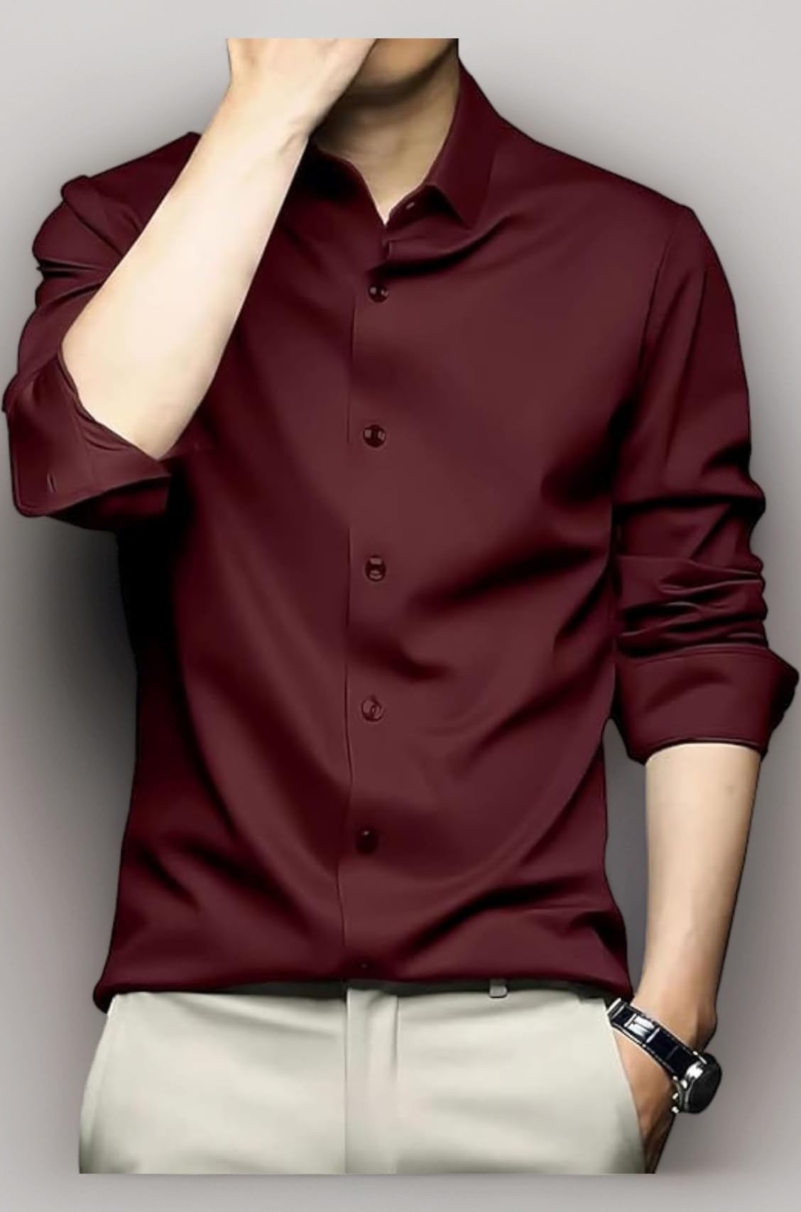 DEELMO Men's Stylish Solid Satin Casual Shirt for Men Full Sleeves| Poly Satin Silk Shirt