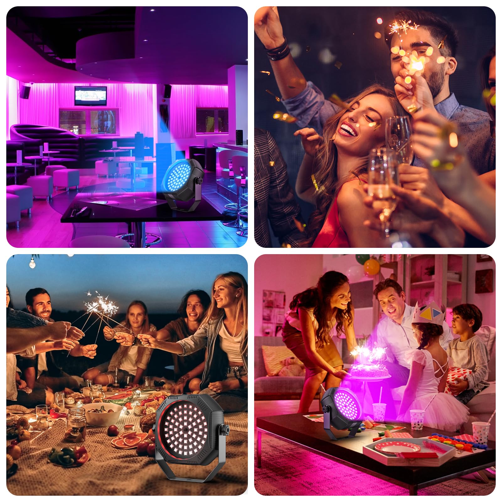 4 pezzi 30W Mini RGBW 60 LED Par faro batteria con telecomando ricaricabile luce de palcoscenico stroboscopica con Modalità Suono/Auto illuminazione luci da discoteca per festa DJ compleanno camera