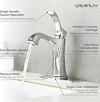 Vista 13 de Brushed Nickel Bathroom Faucet, Sanliv Single Handle Centerset Bathroom Sink Faucet with Pop-Up Drain & Deck Plate for 1 or 3-Hole (4 inch)
