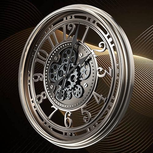 Miniatura 4 de Reloj de pared grande con engranajes móviles reales, reloj de pared decorativo de metal moderno, reloj de pared industrial steampunk de gran tamaño