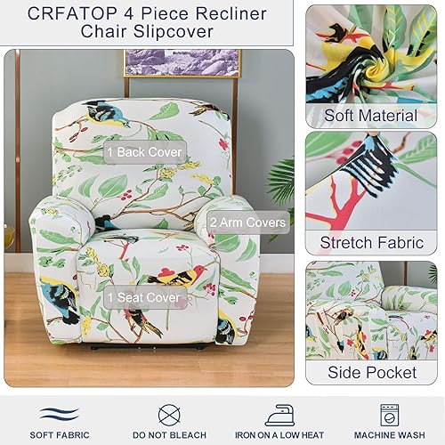 Miniatura 2 de CRFATOP Funda elástica para sillón reclinable, 4 piezas, fundas impresas para silla reclinable de 1 asiento, colección Fallon, protector de muebles