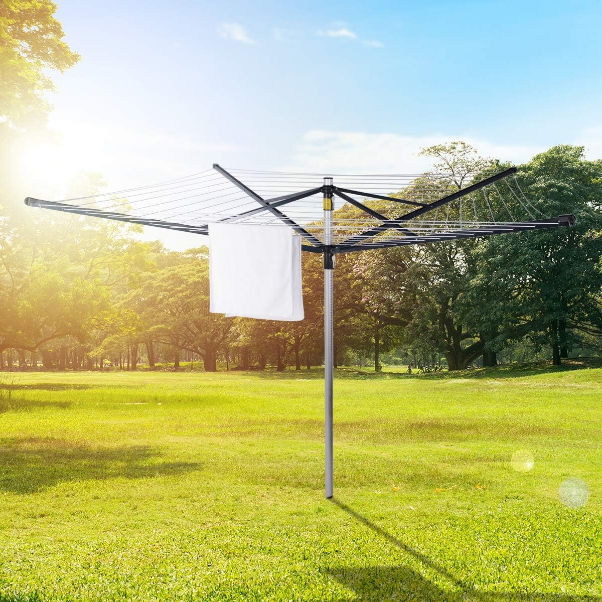 Rotary Outdoor Umbrella Drying Rack, Retractable Outdoor Drying Rack, Height Adjustable,196 ft. Clothesline for Yard, Garden