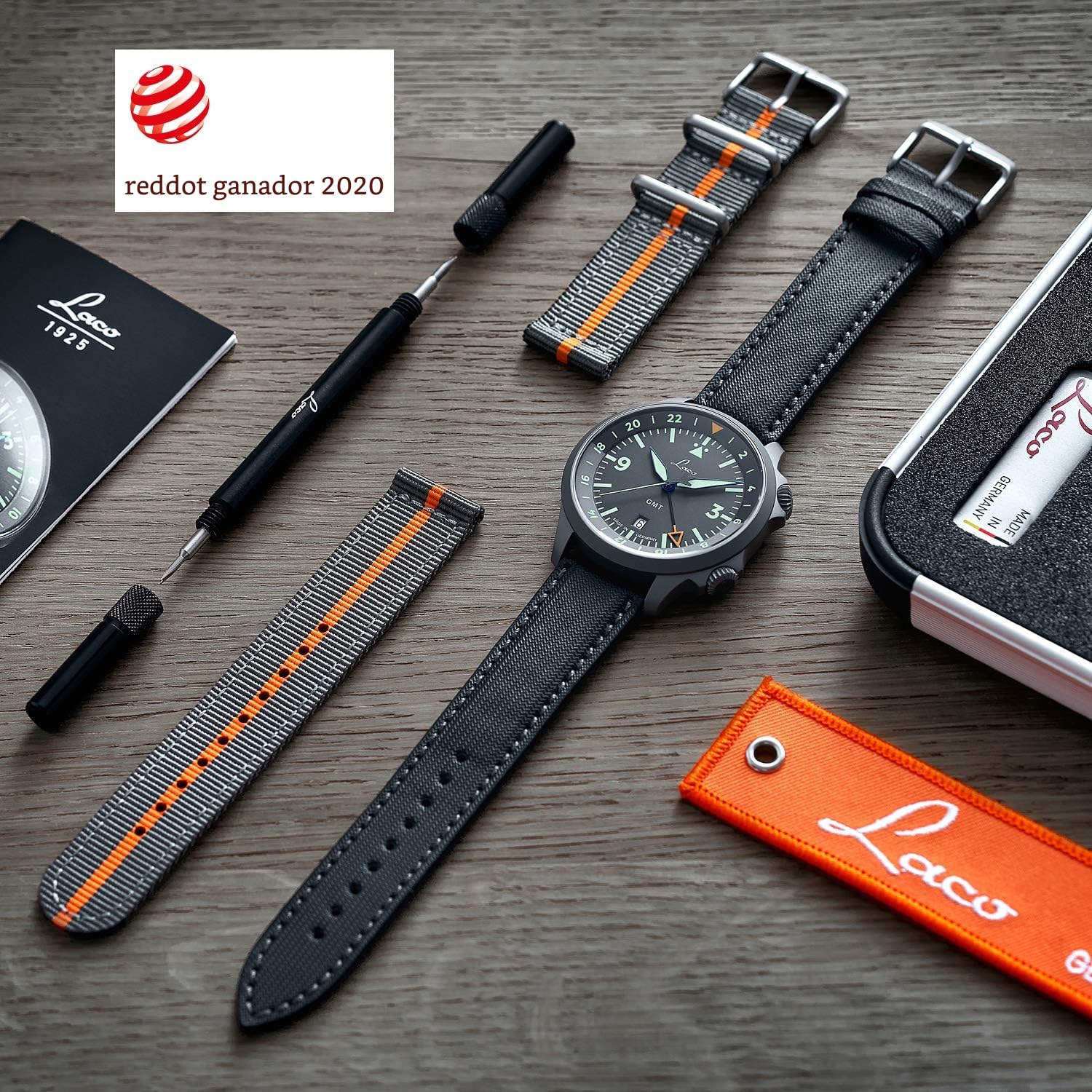 Laco Reloj de Aviador Frankfurt GMT Negro Fabricado en Alemania – Reloj automático de 43 mm de diámetro – Impermeable 20 ATM – Desde 1925, Correas