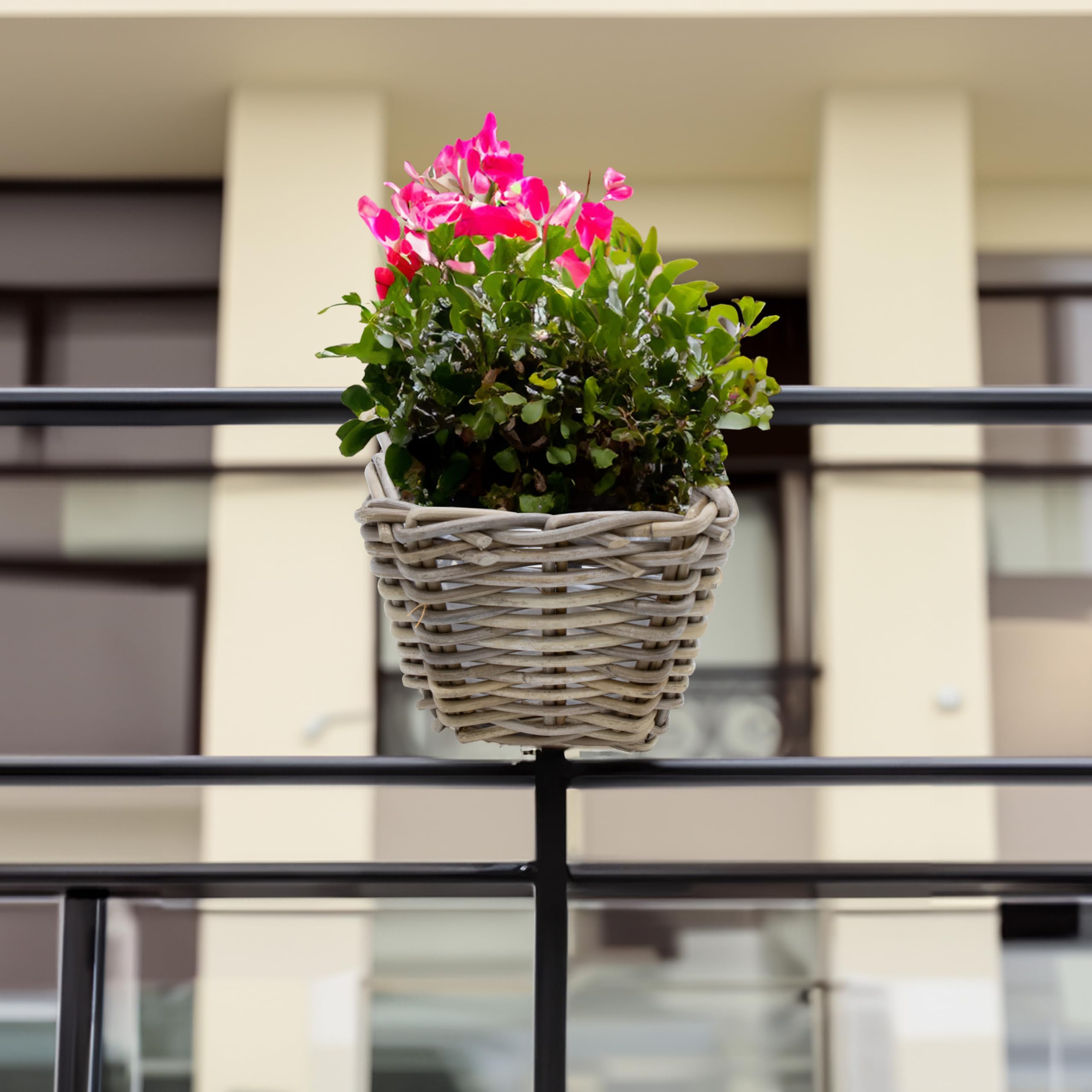 Rattan Balkonkasten natur 3er Set - 15 x 15 cm - Weide Pflanzkorb mit Halterung